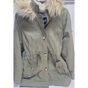 Hollister Jacket Army Green Faux Fur Lined Parka Coat Hooded Preppy Y2K Sz M